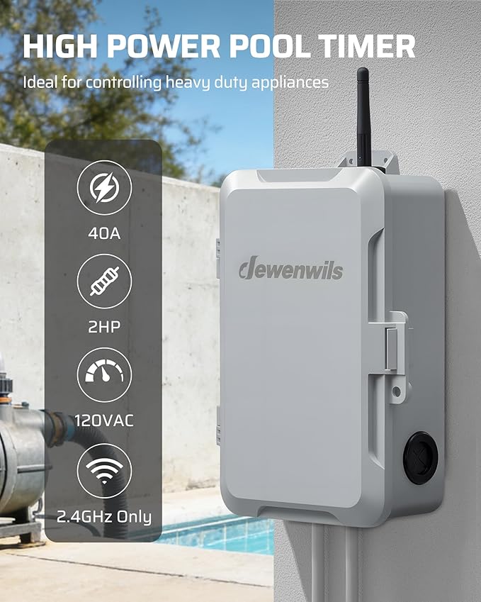 DEWENWILS Matter Smart WiFi Pool Pump Timer, 120V 2HP 40A Heavy Duty Timer Switch for Pool Water Heater, Works with Apple HomeKit, Amazon Alexa, Google Home, SmartThings, ETL Listed, 2.4GHz WiFi Only