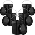 EconoHome 5-Gallon Black Bucket Pail Container with Lid | Metal Handles with Plastic Grip for Easy Carrying | Easy Stack and Store | Heavy-Duty Extra Durable | Food Grade | BPA Free - 5 Pack