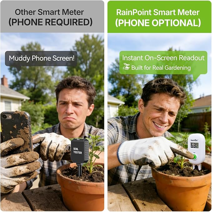 RAINPOINT Smart Digital Wireless Plant Moisture Meter Houseplant Indoor,WiFi Hub Needed,Capacitive Probe,Leave-in Soil Hygrometer Sensor,Real-time Monitor Humidity Tester Outdoor Gardening