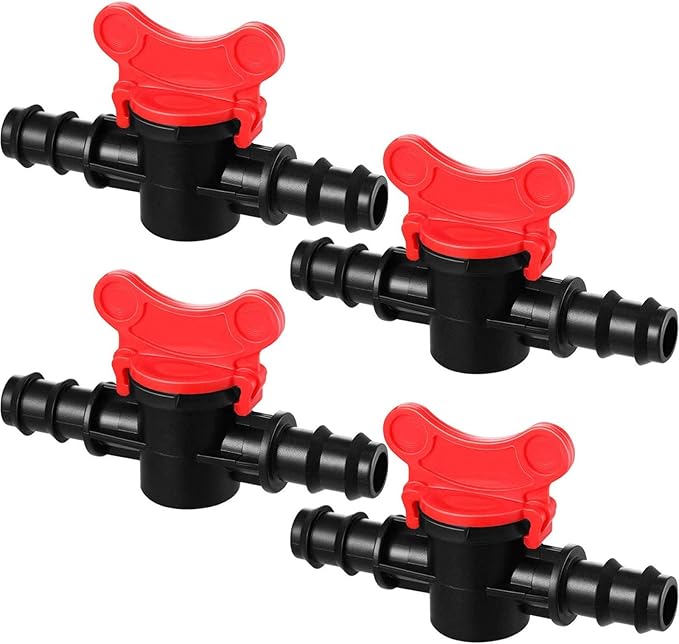 Boao Drip Irrigation Switch Valves - 1/2 Inch Double Male Barbed Valve - Manual Adjustment with Red Handle Top(4)