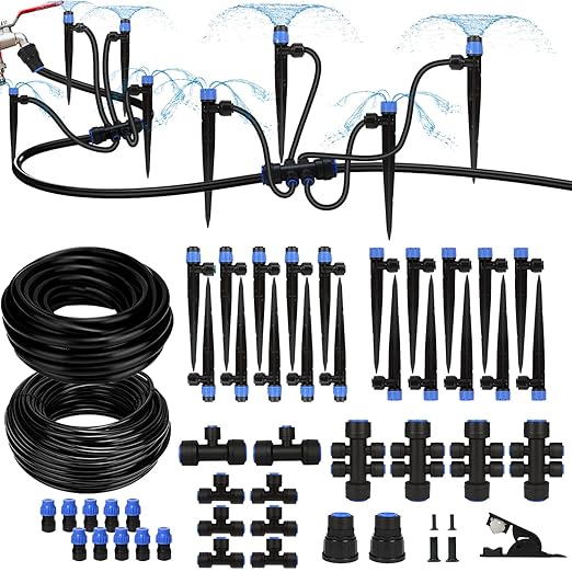 Breeze Touch 230FT Drip Irrigation System, Manual Garden Watering Kit with 6-Way Connectors, 1/2" & 1/4" Distribution Tubing for Greenhouse, Yard & Potted Plants, Precision Irrigation for Large Garden