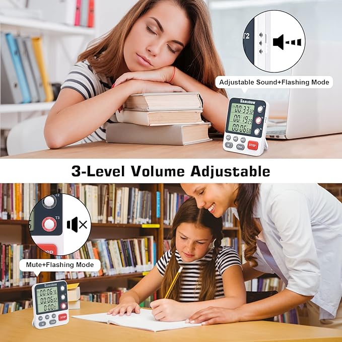 Digital Dual Kitchen Timmers 3 Channels Count UP/Down Timer Cooking Timers Large Display Triple Timmer Magnetic Stopwatch Timer-timers for Classroom Kid Adjustable Volume Loud Alarm(Battery Included)