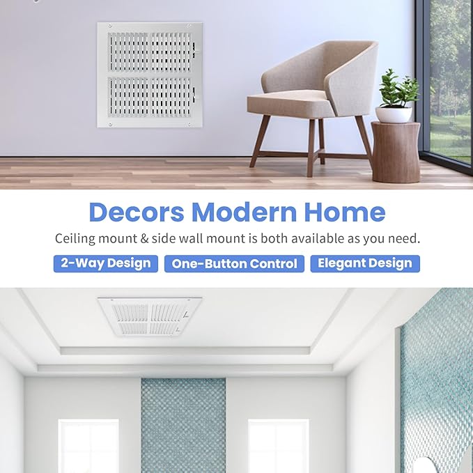 10 x 10 Inch [Duct Opening] Air Vent Covers for Wall or Ceiling - High Airflow 2 Way Steel Ventilation - Adjustable Wall/Ceiling Register, 11-3/4 Inch x 11-3/4 Inch [Overall Dimensions]