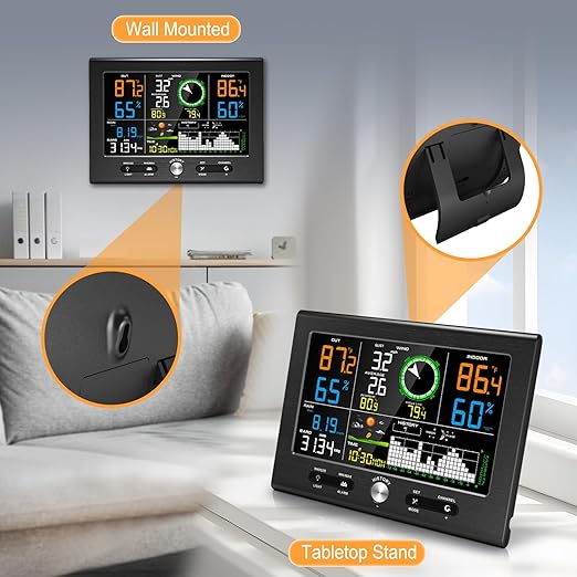 Urageuxy Wireless Weather Station Indoor Outdoor, Home Weather Stations with Rain Gauge, Wind Speed/Direction, Temperature, Humidity, Moon Phase, Weather Forecast, Barometer Pressure