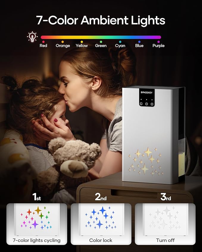 Dehumidifier, 95 OZ Water Tank Dehumidifiers for Home with Auto Shut Off, 1000 sq. ft. Dehumidifier for Bedroom Bathroom Basement Rv with 7 Color Light, Quiet Dehumidifiers with Sleep Mode