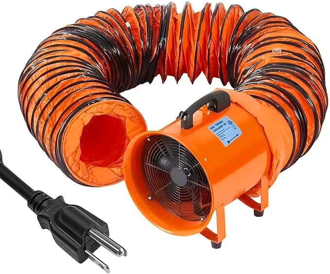 Portable Utility Blower Fan with 33ft Duct Hose, 12" 580W 3500 CFM Heavy-Duty Exhaust Fan, High-Speed Industrial Blower for Workshop Ventilation, Crawl Spaces, Basement, and Confined Areas