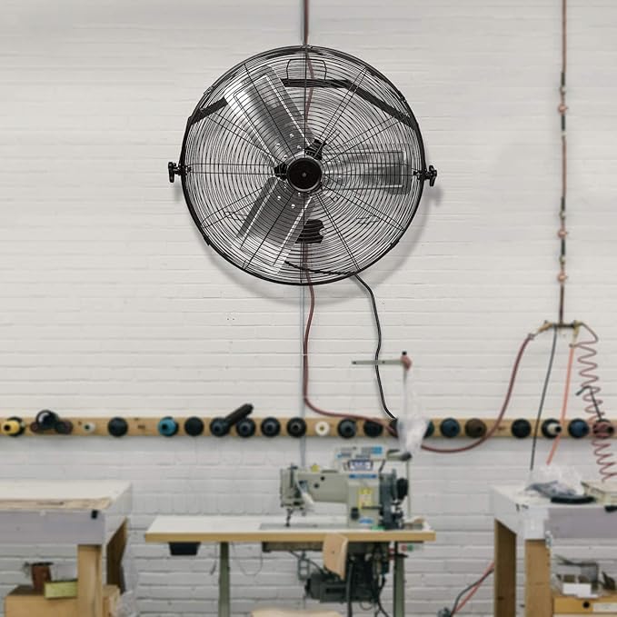 Simple Deluxe 24 Inch Industrial Wall Mount Fan, 3 Speed Commercial Ventilation Metal Fan, Black