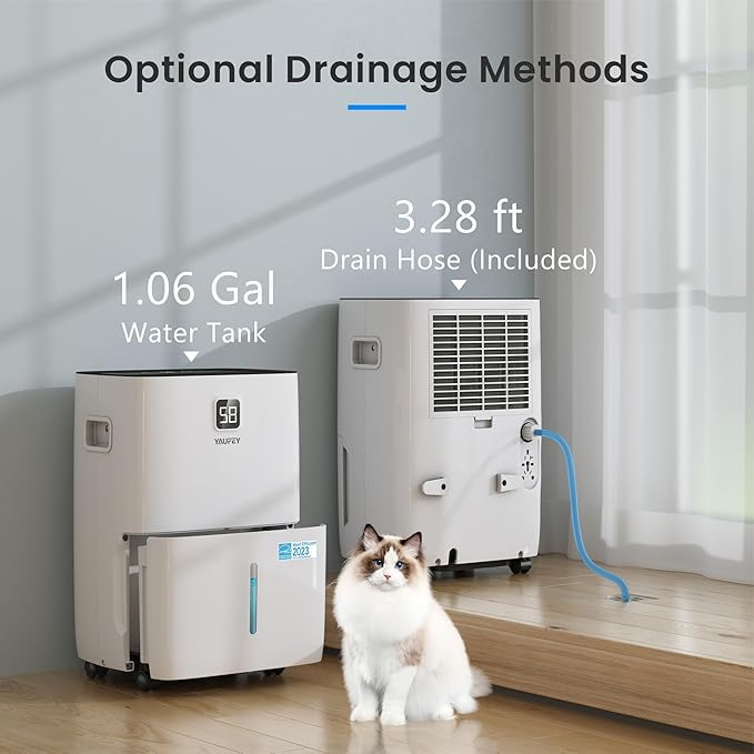 Yaufey 80 Pints Energy Star Dehumidifier for Home, Basement and Large Room up to 5500 Sq. Ft., with Drain Hose, Timer, Intelligent Humidity Control and Large Water Tank