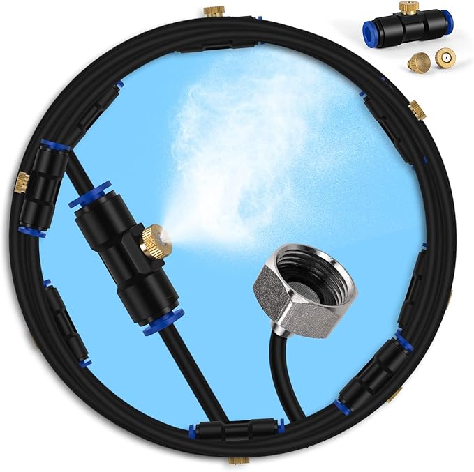 lifeegrn Misting Cooling System, Outdoor Misting System for Patio, 82 FT Misting Line+21 Mist Nozzles+3/4" Brass Adapter,Outdoor Mister System for Patio Garden Trampoline Greenhouse