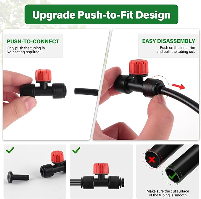 Kalolary 30Pcs Push-to-Fit Drip Irrigation Emitters for 1/4 inch Tubing, Adjustable Drip Emitter Sprayer with 8 Holes Irrigation Dripper Sprinklers with 6PCS End Plugs for Irrigation System(Red)