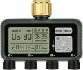 4 Zone Brass Sprinkler Timer, Garden Hose Timer, Automatic Irrigation System, Programmable Faucet, 4 Outlets, with Rain Delay, Manual Mode,Child Lock, for Yard, Garden, Lawn, Green E14WT06
