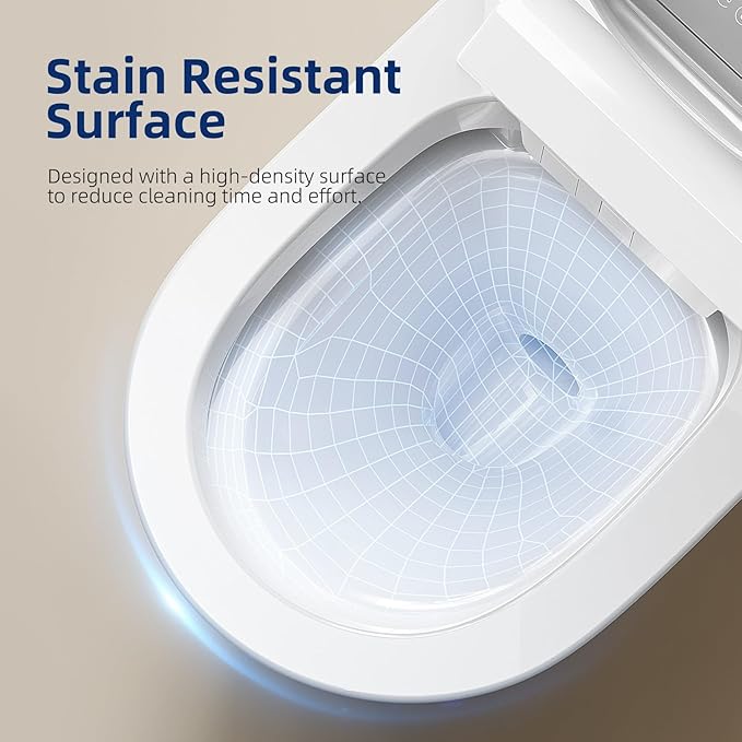 Commercial Grade Smart Toilet with Built-in Tank and Pump - 12” Rough-in, Low Water Pressure Solution, Heavy Duty Smart Bidet Toilet with Knob Control, Foot Sensor Flush, Blackout Flush