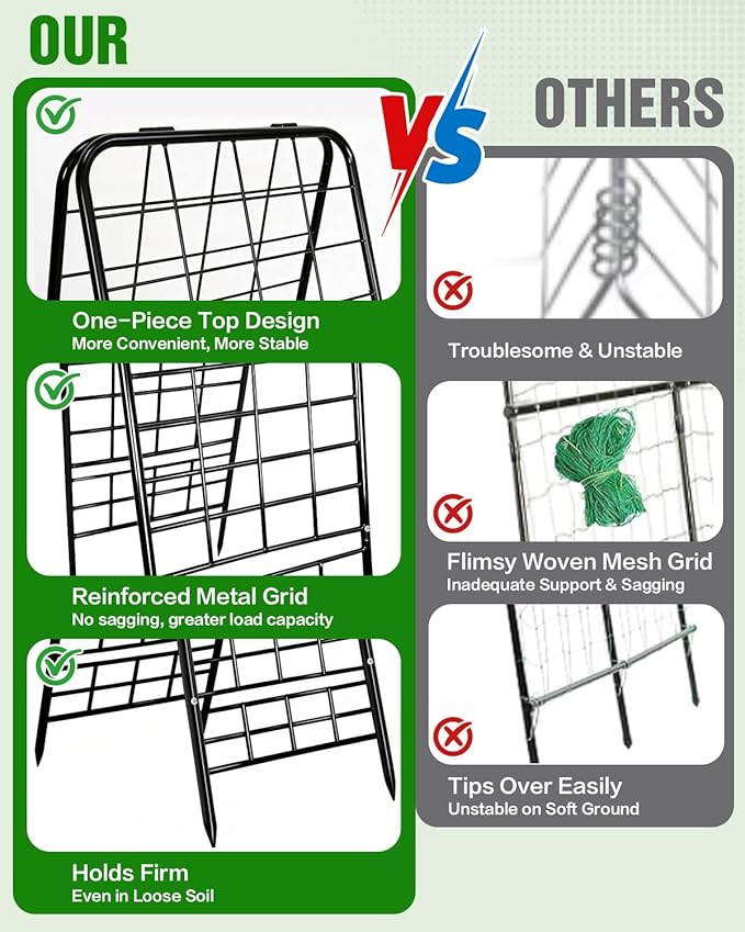 Joyhalo Heavy Duty Adjustable A-Frame Cucumber Trellis for Climbing Plants, 50.4"x17" All-Metal Garden Trellis with Dense Grid Climbing Frame for Raised Beds, Tomatoes, Cucumbers & Outdoor Vines