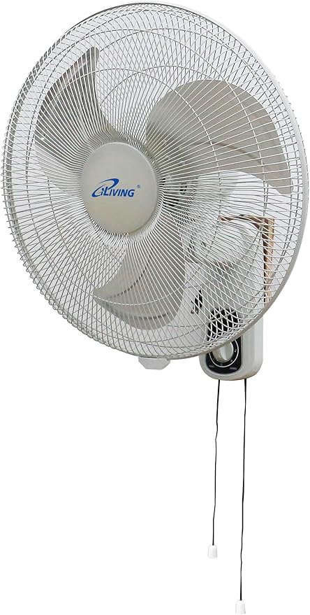 iLiving Glow Oscillating Wall Mount Fan with Adjustable Tilt, 18-inch, 3 Speed, Metal Grille and Blade, 90 Degree Oscillation, Airflow 1650CFM, Ideal for Home, Bedroom, Gym & Office, Greenhouse