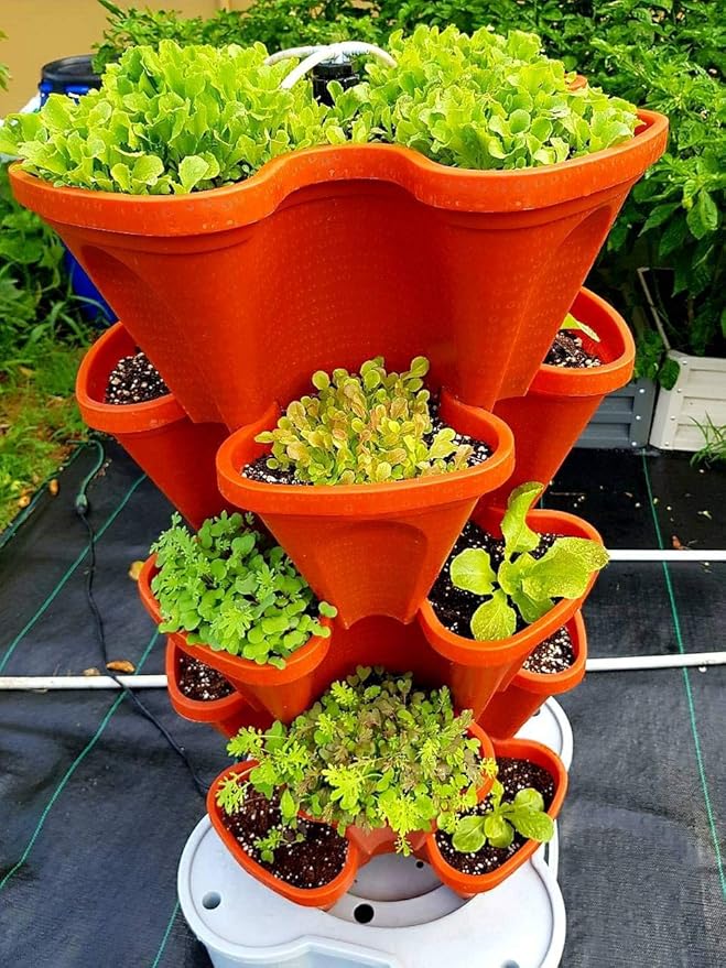 Mr. Stacky Smart Farm - Automatic Self Watering Garden - Grow Fresh Healthy Food Virtually Anywhere Year Round - Soil or Hydroponic Vertical Tower Gardening System (Standard Kit, Terracotta)