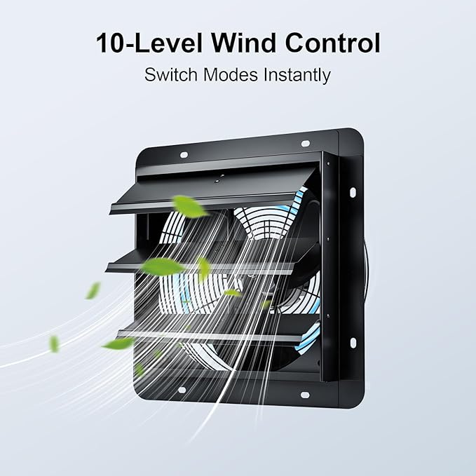 GROWNEER 14 Inch Shutter Exhaust Fan with Temperature Humidity Controller, 1700 CFM Remote Control Attic Fan, 10-Speed Adjustable Wall Mount Vent Fan for Green House, Garage, Shed, Attic