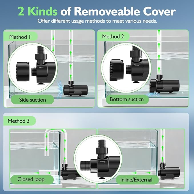 hygger 15W-100W Water Pump with Controller (Up to 3430GPH), Submersible/Inline Return Pump with Adjustable Mode/Flow, 2 Fountain Pump with 2 Inlet Cover and 3 Nozzles, for Fish Tank, Pond, Aquarium