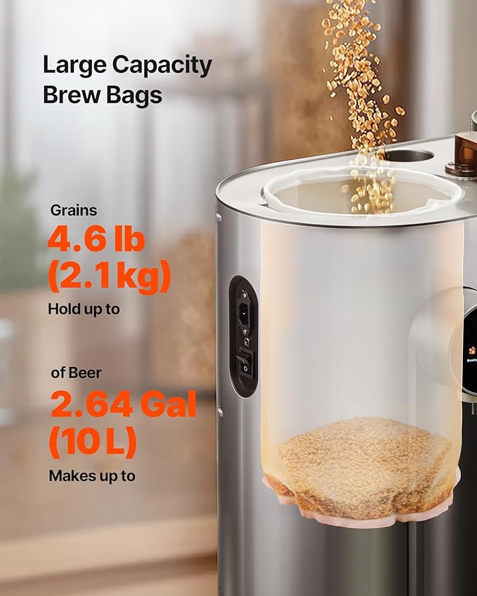 VEVOR Brew Bags, 2 PCS Food Grade Nylon Material Grain Bag, 10 PCS Natural Cotton-Linen Hop Bag, Easy to Clean, Reusable & Ultra-Fine Mesh Home Brewing Bags, Only for Our Automatic Beer Brewer