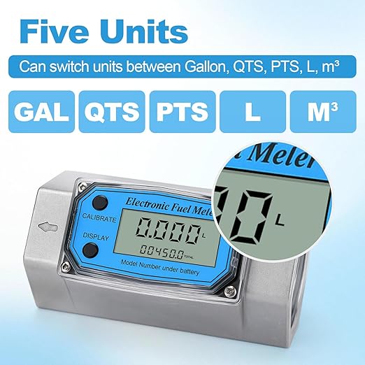 2 Inch Digital Turbine Flow Meter | Fuel Flow Meter, 15.8-132 GPM, NPT Thread | for Diesel, Gasoline, Water | LCD Display Supports Gallon, QTS, PTS, L, m³