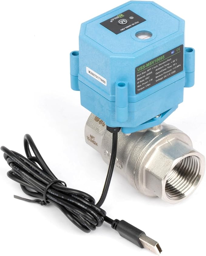 U.S. Solid WiFi Smart Motorized Ball Valve 1 inch NPT for Water Control, Irrigation, 2 Way 304SS Electric Valve, USB Powered, Status Indicator, Flow Direction, Remote On/Off Control, NSF Certified