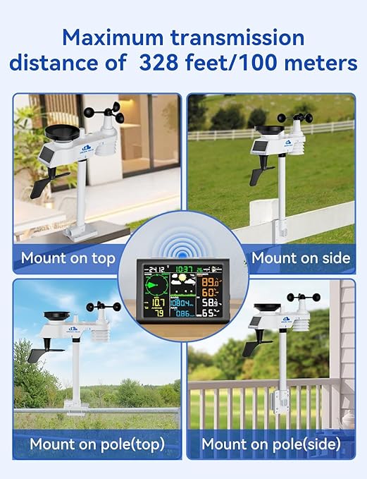 10-in-1 Wireless Weather Station,with Outdoor Sensor,Rain Gauge,Atomic Clock,Wind Speed/Wind Direction,Indoor Temperature and Humidity,Barometer,Weather Forecast, etc.(NO WiFi)