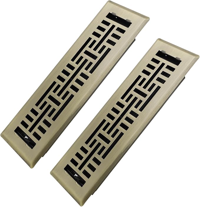Howeall 2x10 Inches 2 Pack Heavy Duty Walkable Floor Register Easy Adjust Air Supply Lever Floor Vents - Seattle Design - Vent Cover for Home Floor - Antique Brass