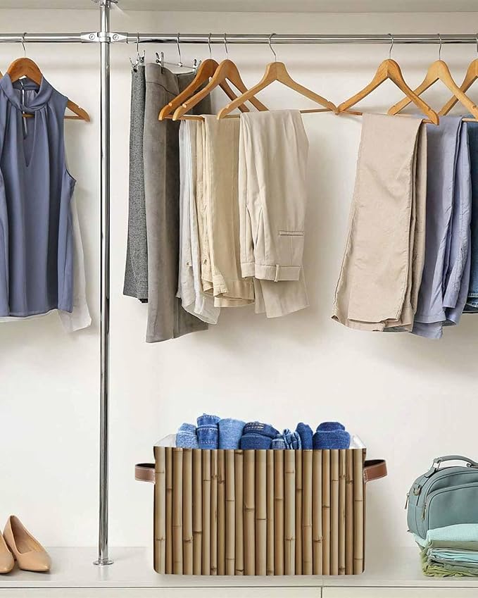 Country Farmhouse Storage Bins Cubes Waterproof Cloth Storage Basket,Vintage Plants Lines Pattern Brown Foldable Storage Bags for Shelf Clothes Storages Organizers with Handles 15x11x9.5 in 2PCS