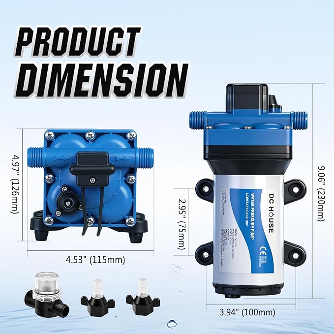 DC HOUSE 110V RV Camper Water Diaphragm Pump with Power Plug, 42-Series 5.5GPM 70PSI High Pressure, On Demand Self Priming Booster Pump for Kitchen, Bathroom, Garden Hose, Rain Barrel & Marine Use