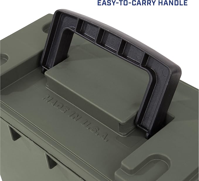 Sheffield 12791 2-Pack Ammo Storage Box, Stackable .30 Cal Field Boxes, Water and Dust Resistant, Lockable Storage Box with Handle, Secures Hunting Gear, Supplies, and Bullets, Made in USA, Green