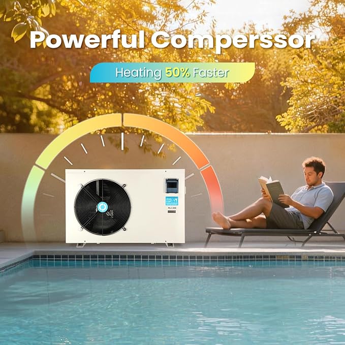 POOLCOMFT Inverter Electric Pool Heat Pump, Swimming Pool Heaters for Above Ground and Inground Pools Up to 25000 Gallons, Smart WiFi Control, Heating and Cooling Pool Heater