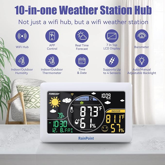 RAINPOINT WiFi Water Timer, Smart Hose Timer with Water Usage-Based and Soil Moisture-Based Watering System, Sprinkler Controller with Wi-Fi Weather Station Hub for Garden Irrigation