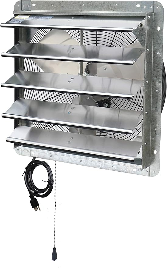 iLiving ILG8SF20V-T 20 inch Shutter Exhaust Attic Garage Grow, Ventilation Fan with 3 Speed Thermostat 6 Foot Long 3 Plugs Cord, 20" - Variable, 3368 CFM, 5000 SQF Coverage Area, Silver