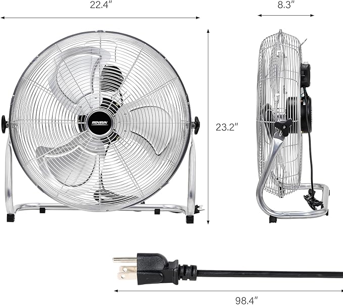 ROVSUN 20'' Floor Fans, High Velocity Heavy Duty Metal Industrial Floor Fan for Commercial & Residential, High Power Fan w/ 90°-180° Adjustable Tilt, Metal Fan for Garage, Gym, Home, Bedroom, 2-Pack