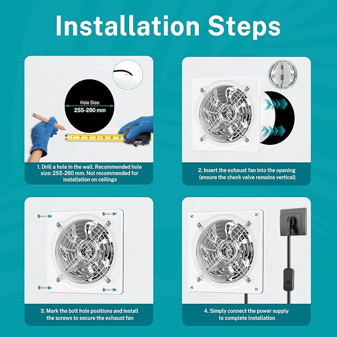 HG Power 10 Inch Exhaust Fan, Kitchen Exhaust Fan With Switch 988 CFM Wall Mounted, Extractor Ventilation Fan For Attic, Greenhouse, Basement, Shed