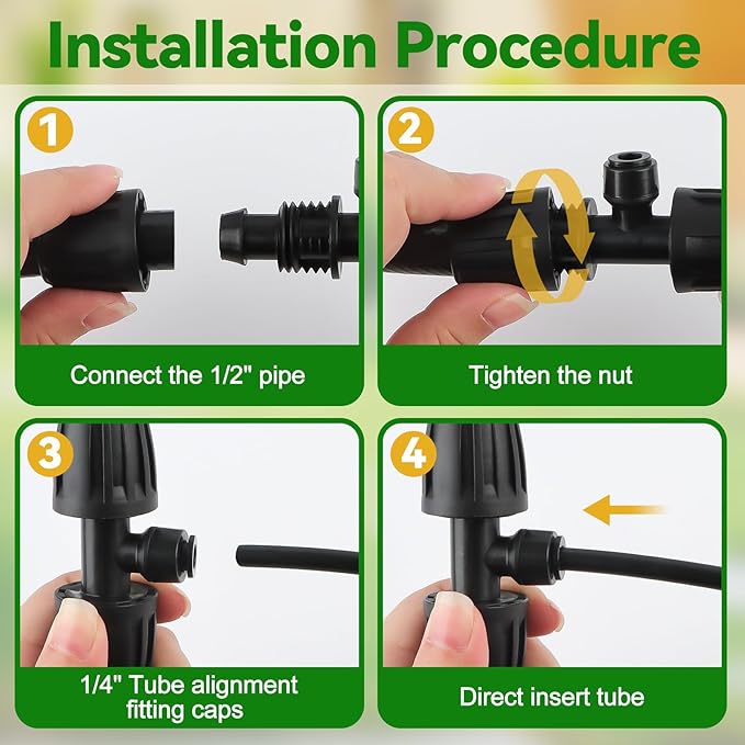 Kalolary 8PCS 1/2'' to 1/4'' Drip Irrigation Fittings Barbed Tee Quick Connector, Push-to-Fit Drip Irrigation Parts Anti-Leak Locked Splitter Fitting for Irrigation Tubing with 3-Way Connector