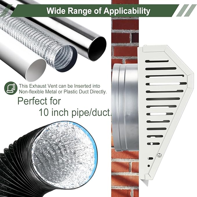 TOPOWN Metal 10 Inch Exhaust Vent Cover with Aluminum foil tape for sealing Weatherproof Outdoor Air Exhaust Box -Rain, Snow Protection