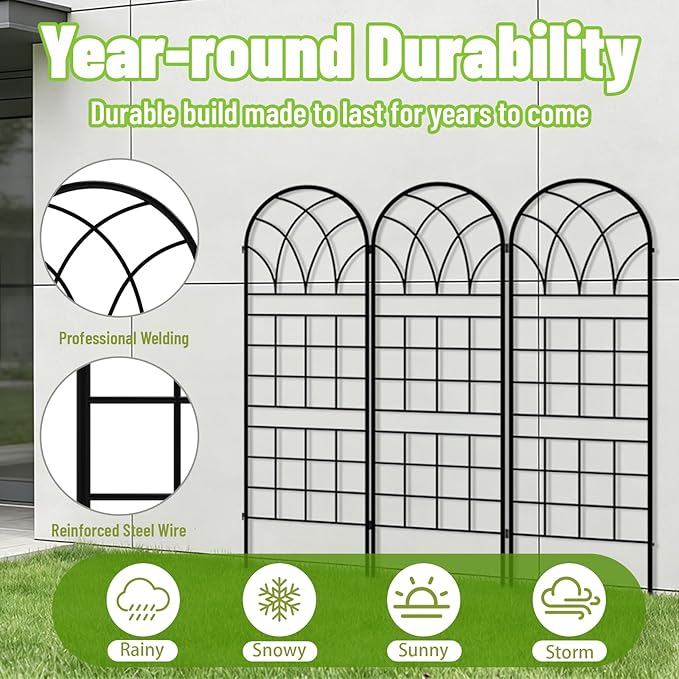 Garden Trellis for Climbing Plants, 3 Pack 38" Wx 64.6" H Rustproof Flower Trellis with Black Coating, Outdoor Climbing Rose Trellis Cucumbers Support for Courtyards Lawns (Square Grid, 3 Pieces)
