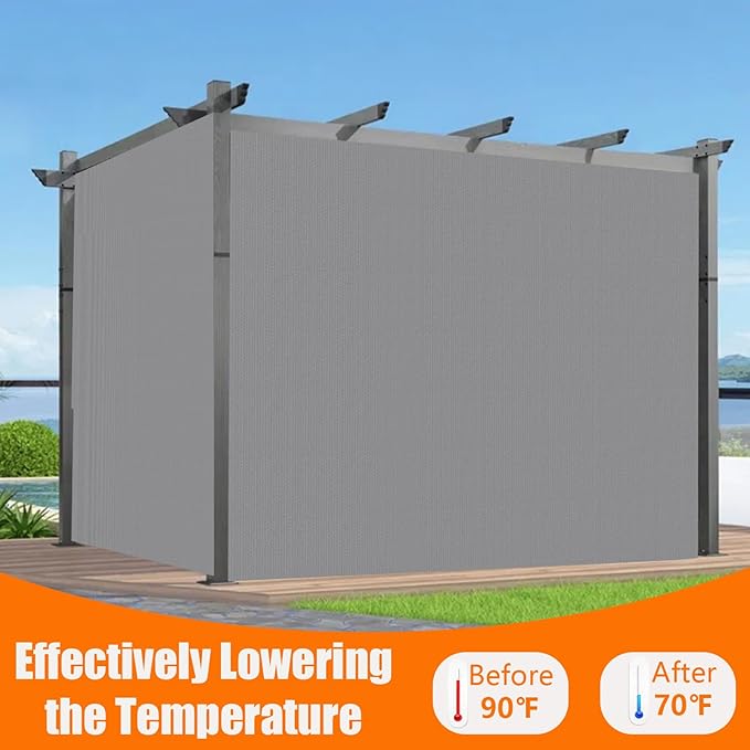POYEE 90% 10x15ft Sun Shade Cloth for Outdoor Deck Backyard Patio Garden Pergola Cover Canopy Gray