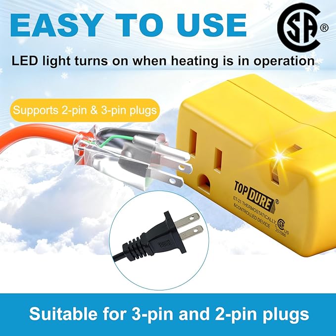 Temperature Controller Outlet for Heating Tapes and Pipes, Automatic Thermostat Plug with 38°F On / 50°F Off, Freeze Protection Outlet for Outdoors, 4pcs