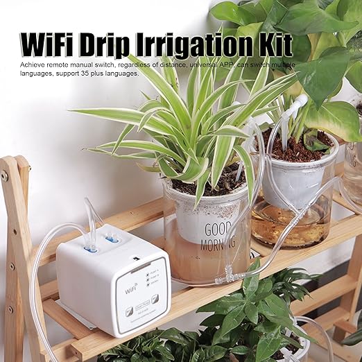 Wi Fi Enabled Drip Irrigation Kit with Dual Pump - DIY Automatic Watering System for Up to 20 Potted Plants, Remote Controlled, Stylebestp6hgmu879y