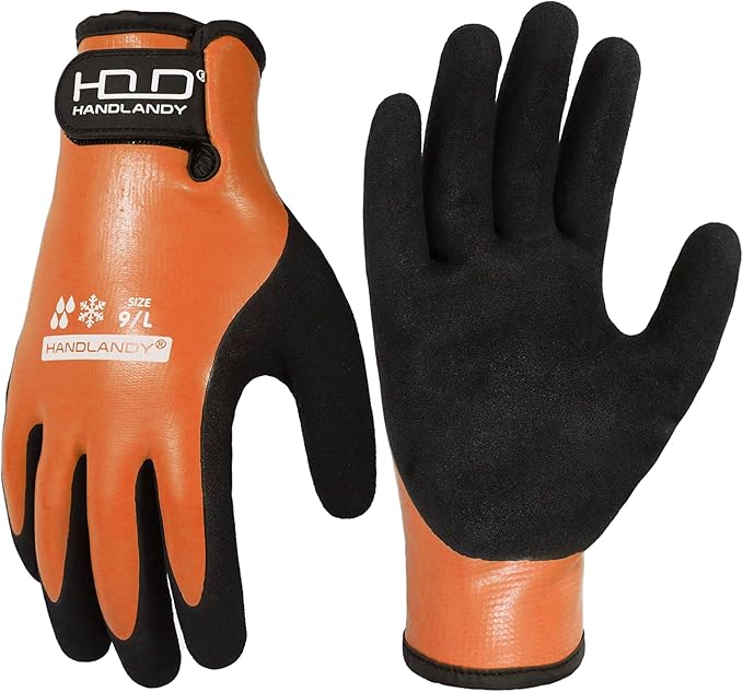 AIGEVTURE Waterproof Winter Work Gloves Men,Cold Weather Insulated Work Gloves Thermal Liner Superior Grip Latex Coating Warm for Outdoor Large