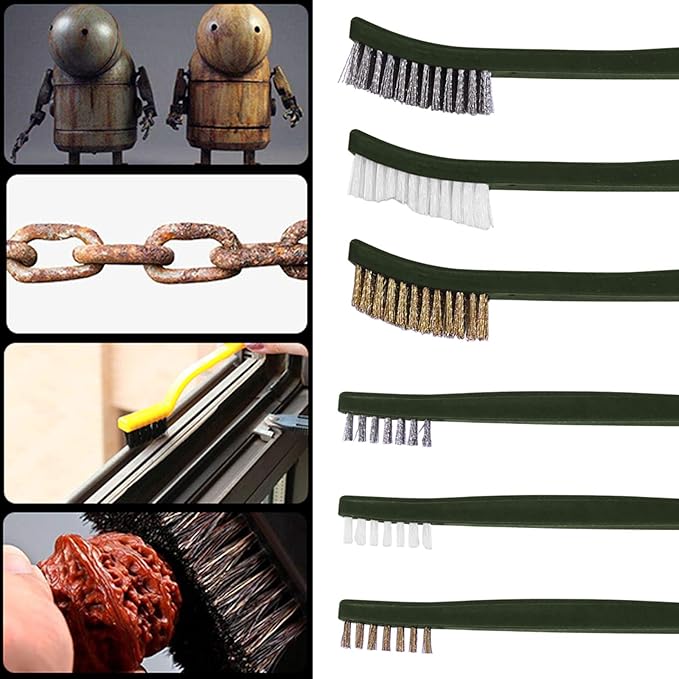 FineGood Wire Brush Set for Car Detailing - 9 PCS Cleaning Kit with 3 Brass, 3 Steel, 3 Nylon Brushes