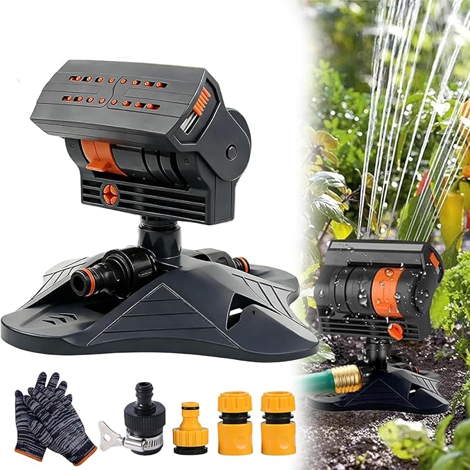 16-Nozzle Oscillating Sprinkler with Dual-Zone Sprinkler Water Timer, Adjustable Water Sprinklers for Lawn Yard Garden, Heavy Duty Automatic Irrigation System (Black A)