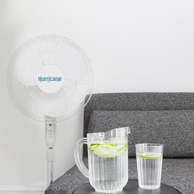 Hurricane 2-Pack Supreme 16-Inch Oscillating Pedestal Stand Fan with Remote, White – Quiet Operation Corded Electric Cooling for Indoor Use in Home, Office, Greenhouse, or Shop