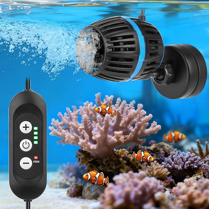 AQQA Magnetic Wave Maker for Aquarium - DC 12V Circulation Pump with External Controller, 4-Speed Adjustable Flow & Feeding Mode, Submersible Powerhead for Freshwater Saltwater Tanks (20W 2115GPH)