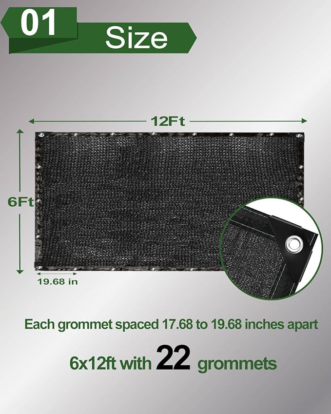 vensovo 90% Shade Cloth Netting with Grommets,6x12 Ft HDPE Heavy Duty Shade Mesh for Outdoor Use, Chicken Coop, Dog Kennel Cover, Greenhouse