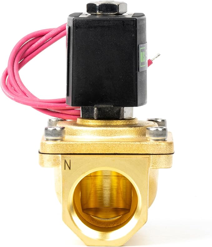 U.S. Solid 1" Brass Solenoid Valve - 110V AC Normally Closed Electric Solenoid Valve with Viton Seal, Lead Wire Type