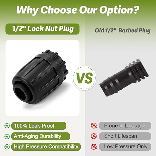 12 Pack 1/2 Inch Drip Irrigation End Plug Fittings (1/2" ID x 0.6-0.65" OD), 1/2'' Dripline Barbed End Cap Connectors with Anti-Drop Lock Nuts for Garden Lawn Irrigation System Connection
