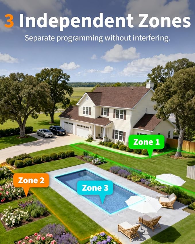 Diivoo Smart WiFi Sprinkler Timer for Garden, 3 Zone Brass Inlet Hose Timer Compatible with Alexa & Google Assistant, 18 Custom Schedules, Rain Delay & Mist Mode for Lawn/Plants (2.4GHz Only)