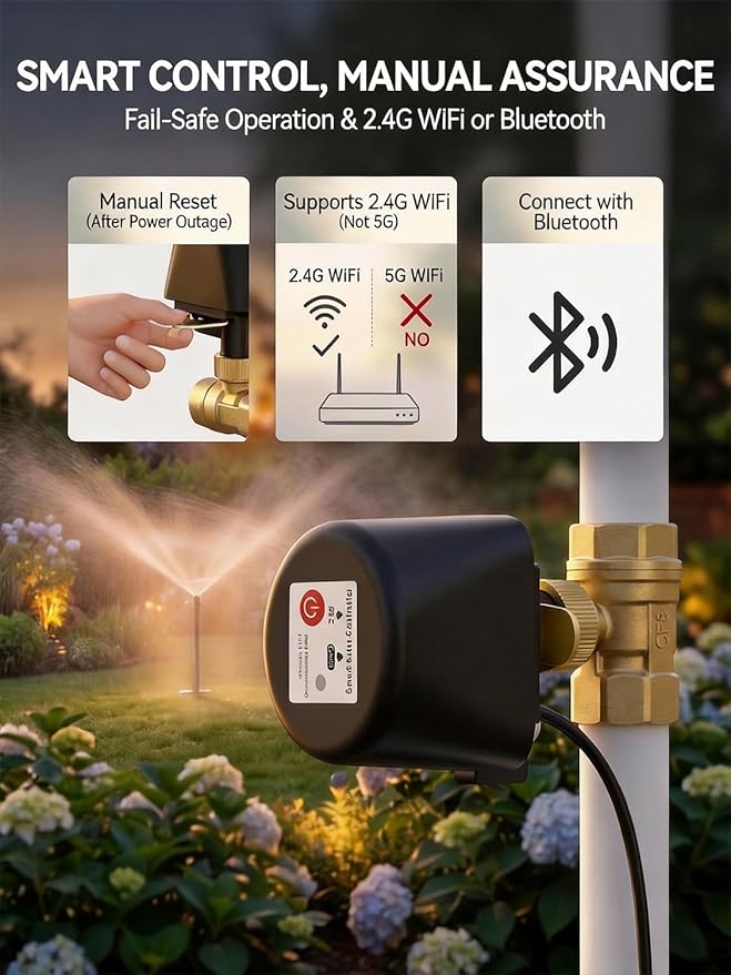 Smart WiFi Water Valve, Brass Motorized Ball Valve with Timer & App Remote Control, Alexa/Google Home Compatible, Ideal for Garden Sprinkler, Pool Filling, Greenhouse & Hydroponics, 1" NPT